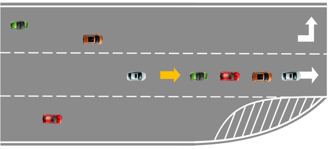 Image of vehicles merging across multiple lanes
